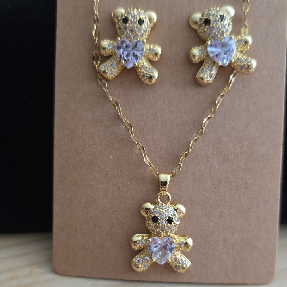 Gold Teddy Bear Jewelry Set(gold-plated)
